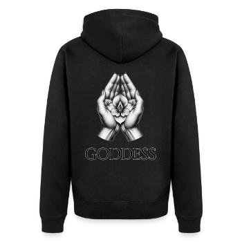 GÖTTIN (Untertitel) #010 - Unisex Premium Bio Zip Hoodie - Schwarz - Hinten - Nico (187cm)