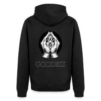 GÖTTIN (Untertitel) #008 - Unisex Premium Bio Zip Hoodie - Schwarz - Hinten - Nico (187cm)