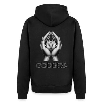 GÖTTIN (Untertitel) #020 - Unisex Premium Bio Zip Hoodie - Schwarz - Hinten - Nico (187cm)