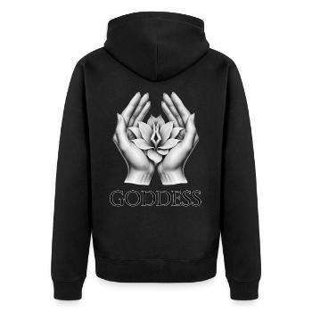 GODDESS (Untertitel) #025 - Unisex Premium Bio Zip Hoodie - Schwarz - Hinten - Nico (187cm)