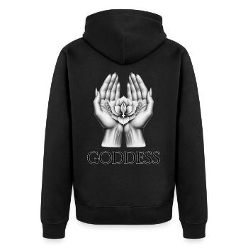 GÖTTIN (Untertitel) #029 - Unisex Premium Bio Zip Hoodie - Schwarz - Hinten - Nico (187cm)
