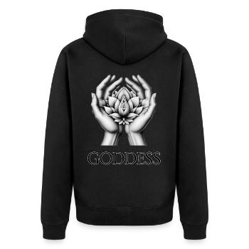 GÖTTIN (Untertitel) #024 - Unisex Premium Bio Zip Hoodie - Schwarz - Hinten - Nico (187cm)