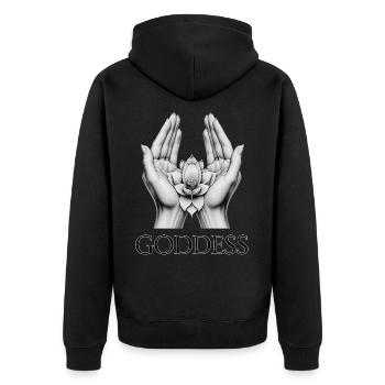 GÖTTIN (Untertitel) #035 - Unisex Premium Bio Zip Hoodie - Schwarz - Hinten - Nico (187cm)