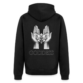 GÖTTIN (Untertitel) #033 - Unisex Premium Bio Zip Hoodie - Schwarz - Hinten - Nico (187cm)
