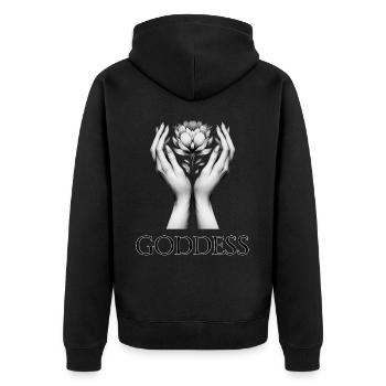GÖTTIN (Untertitel) #037 - Unisex Premium Bio Zip Hoodie - Schwarz - Hinten - Nico (187cm)