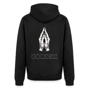 GÖTTIN (Untertitel) #050 - Unisex Premium Bio Zip Hoodie - Schwarz - Hinten - Nico (187cm)