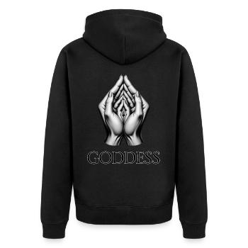 GÖTTIN (Untertitel) #047 - Unisex Premium Bio Zip Hoodie - Schwarz - Hinten - Nico (187cm)