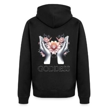 GÖTTIN (Untertitel) #036 - Unisex Premium Bio Zip Hoodie - Schwarz - Hinten - Nico (187cm)
