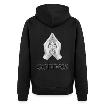 GÖTTIN (Untertitel) #057 - Unisex Premium Bio Zip Hoodie - Schwarz - Hinten - Nico (187cm)