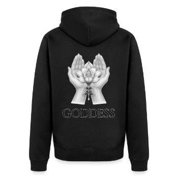 GÖTTIN (Untertitel) #051 - Unisex Premium Bio Zip Hoodie - Schwarz - Hinten - Nico (187cm)