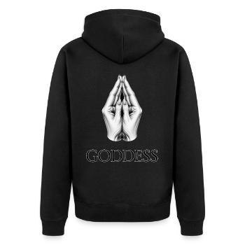 GÖTTIN (Untertitel) #053 - Unisex Premium Bio Zip Hoodie - Schwarz - Hinten - Nico (187cm)