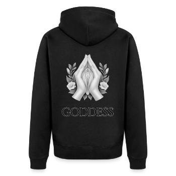 GÖTTIN (Untertitel) #068 - Unisex Premium Bio Zip Hoodie - Schwarz - Hinten - Nico (187cm)