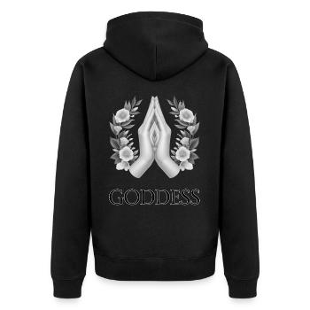 GÖTTIN (Untertitel) #064 - Unisex Premium Bio Zip Hoodie - Schwarz - Hinten - Nico (187cm)