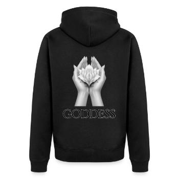 GÖTTIN (Untertitel) #061 - Unisex Premium Bio Zip Hoodie - Schwarz - Hinten - Nico (187cm)