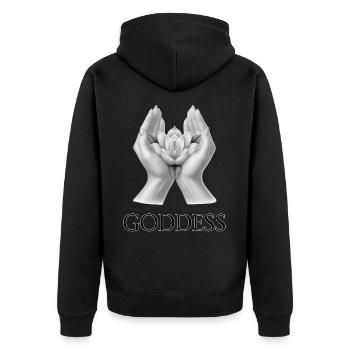 GÖTTIN (Untertitel) #063 - Unisex Premium Bio Zip Hoodie - Schwarz - Hinten - Nico (187cm)