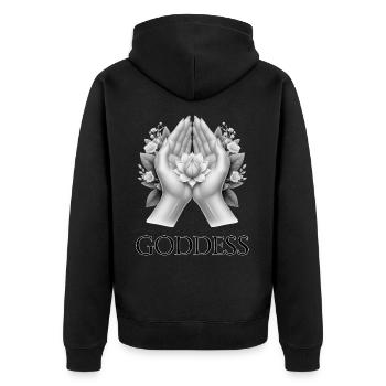 GÖTTIN (Untertitel) #067 - Unisex Premium Bio Zip Hoodie - Schwarz - Hinten - Nico (187cm)