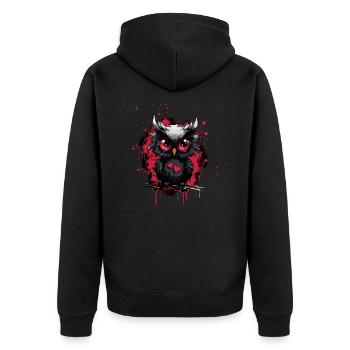 Lustige Eule - Unisex Premium Bio Zip Hoodie - Schwarz - Hinten - Nico (187cm)