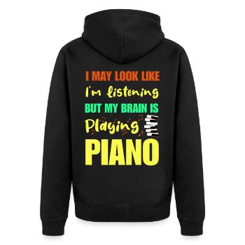"My brain is playing piano" Klavier Piano Pianist - Unisex Premium Bio Zip Hoodie - Schwarz - Hinten - Nico (187cm)