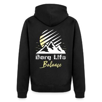 "Mountain Life Balance" - Mountains Hiking Alps - Unisex Premium Organic Zip Hoodie - black - Back - Nico (187cm)