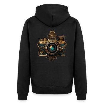 Steampunk Fotoapparat - Unisex Premium Bio Zip Hoodie - Schwarz - Hinten - Nico (187cm)