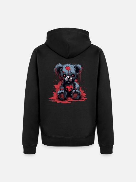Cute Creepy Teddy Bear - Unisex Premium Organic Zip Hoodie - black