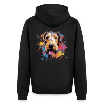 Drahthaar Foxterrier - Unisex Premium Bio Zip Hoodie - Schwarz - Hinten - Nico (187cm)