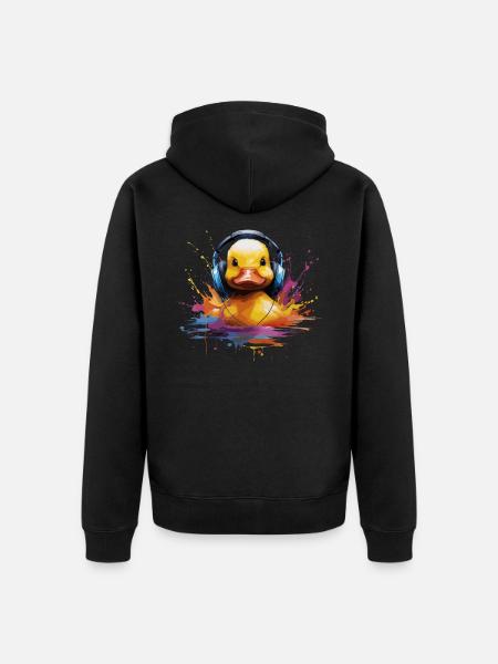 Gummiente hört Musik mit Kopfhörern - Unisex Premium Bio Zip Hoodie - Schwarz