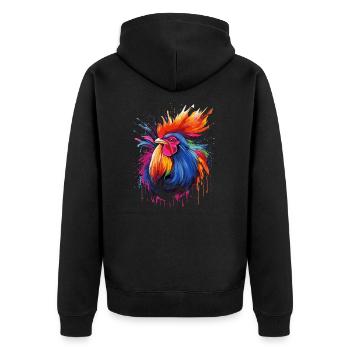 Ein stolzer Hahn - Unisex Premium Bio Zip Hoodie - Schwarz - Hinten - Nico (187cm)