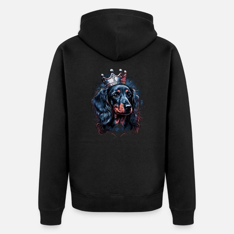 Dackel mit Krone - Unisex Premium Bio Zip Hoodie - Schwarz