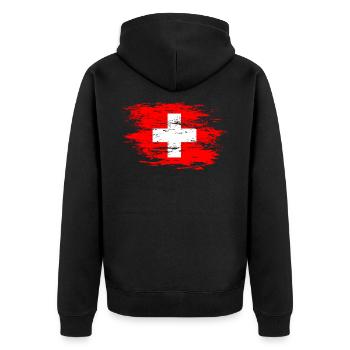 Switzerland flag used - Unisex Premium Organic Zip Hoodie - black - Back - Nico (187cm)