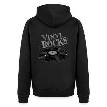 vinyl rocks - Unisex Premium Bio Zip Hoodie - Schwarz - Hinten - Nico (187cm)