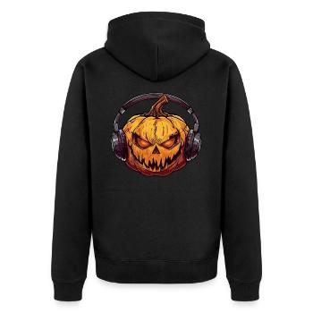 Halloween Musik Kürbis - Unisex Premium Bio Zip Hoodie - Schwarz - Hinten - Nico (187cm)