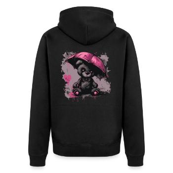 Niedlicher Teddybär mit Regenschirm - Unisex Premium Bio Zip Hoodie - Schwarz - Hinten - Nico (187cm)