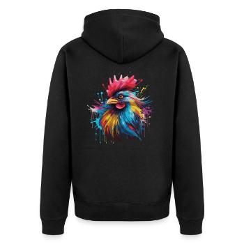 Ein stolzer Hahn - Unisex Premium Bio Zip Hoodie - Schwarz - Hinten - Nico (187cm)