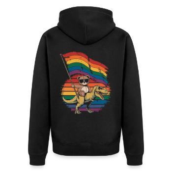Teddy Bear Rides Dinosaur LGBTQ Rainbow Banner - Unisex Premium Organic Zip Hoodie - black - Back - Nico (187cm)