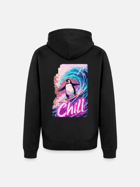 Surfing Penguin - Unisex Premium Organic Zip Hoodie - black