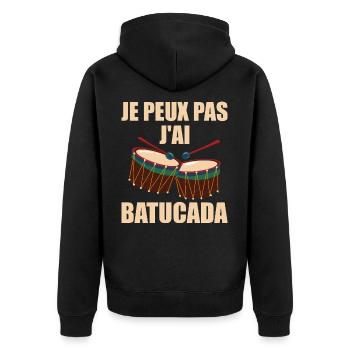 je peux pas J'ai Batucada - humour musique - Veste à capuche bio Premium Unisexe - noir - Dos - Nico (187cm)