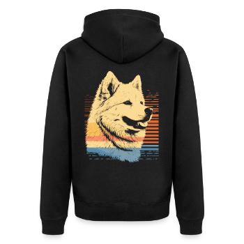Samojede Vintage Portrait - Unisex Premium Bio Zip Hoodie - Schwarz - Hinten - Nico (187cm)