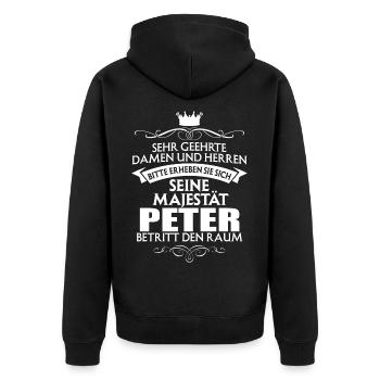 PETER - Majestät - Unisex Premium Bio Zip Hoodie - Schwarz - Hinten - Nico (187cm)