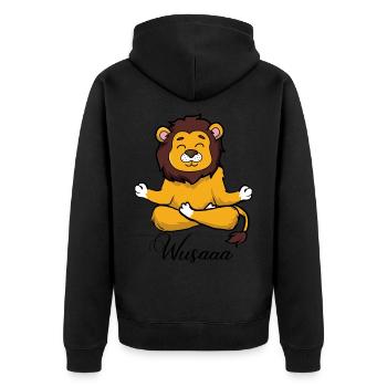 Auszeit Durchatmen Wusaaa Löwe - Unisex Premium Bio Zip Hoodie - Schwarz - Hinten - Nico (187cm)