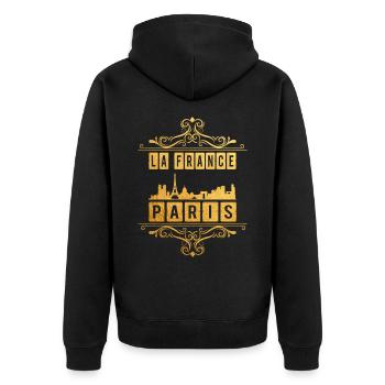 Paris France City Skyline Gold Ornament - Unisex Premium Organic Zip Hoodie - black - Back - Nico (187cm)