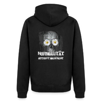 Normalität betrifft mich nicht - Unisex Premium Bio Zip Hoodie - Schwarz - Hinten - Nico (187cm)
