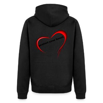 protect your heart. - Unisex Premium Bio Zip Hoodie - Schwarz - Hinten - Nico (187cm)