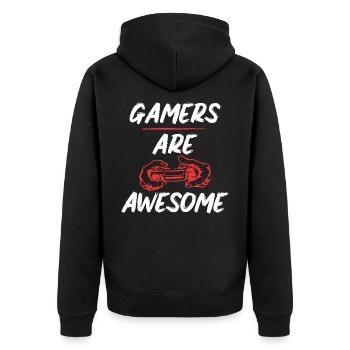 Gamer sind großartig - Unisex Premium Bio Zip Hoodie - Schwarz - Hinten - Nico (187cm)