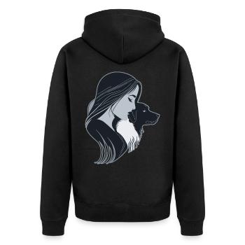 woman and dog - Unisex Premium Organic Zip Hoodie - black - Back - Nico (187cm)