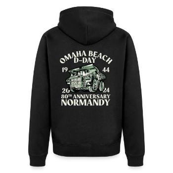 80e anniversaire du débarquement allié Normandie - Veste à capuche bio Premium Unisexe - noir - Dos - Nico (187cm)