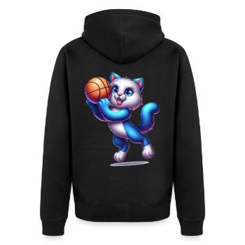 Cute Basketball Player Cat - Unisex Premium Organic Zip Hoodie - black - Back - Nico (187cm)