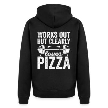 Funktioniert, liebt aber eindeutig Pizza | Ich liebe Pizza - Unisex Premium Bio Zip Hoodie - Schwarz - Hinten - Nico (187cm)