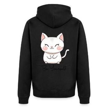 Katze Be Yourself Sei Du Selbst Liebe Motivation - Unisex Premium Bio Zip Hoodie - Schwarz - Hinten - Nico (187cm)