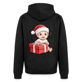 Weihnachten Baby Kind Süß Niedlich Lustig Geschenk - Unisex Premium Bio Zip Hoodie - Schwarz - Hinten - Nico (187cm)